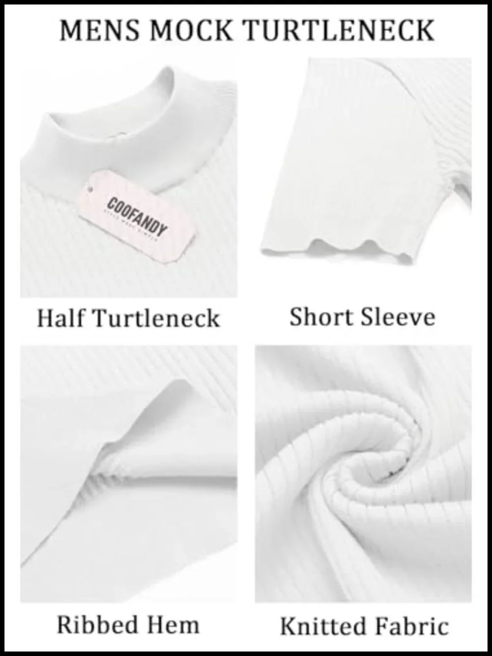 Men's Mock Turtleneck Short Sleeve Knit Pullover Sweater Ribbed Hem Casual